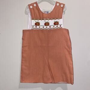 ORIENT EXPRESSED 5T Smocked Pumpkin Romper Jumper Jon Fall Harvest Thanksgiving